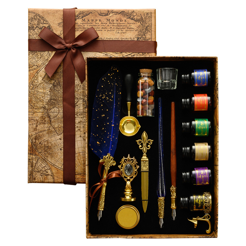 Feather Fountain Pen Gift Set with Seal Wax Stamp