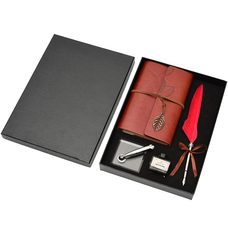 Quill Feather Calligraphy Dip Pen with notebook set