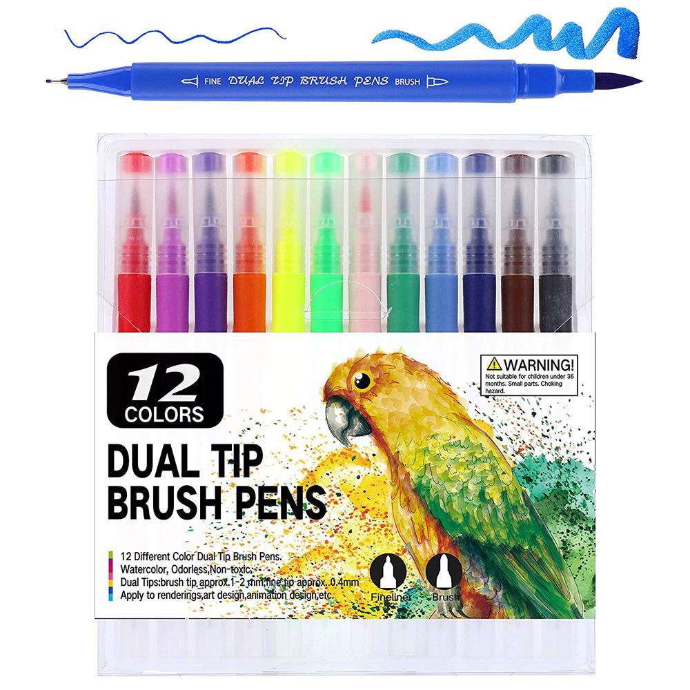 Triangular barrel dual tip brush marker