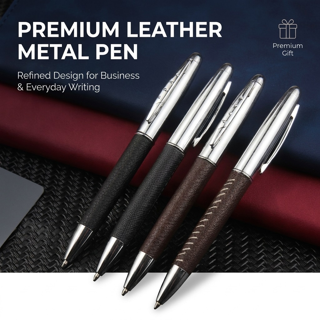 Exclusive leather grip metal pen for corporate gift