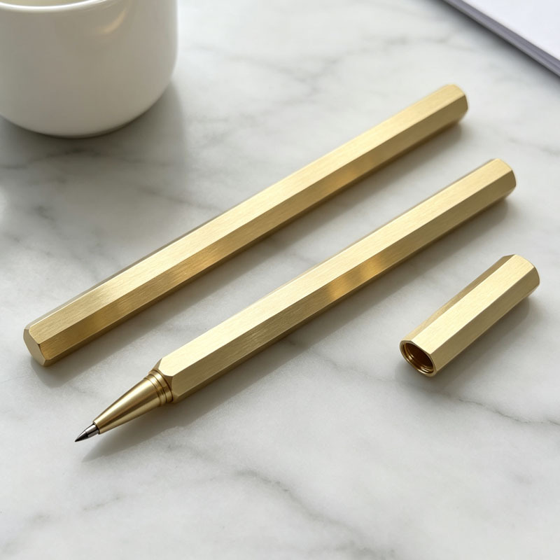 Hexagonal full brass copper pen with Logo laser