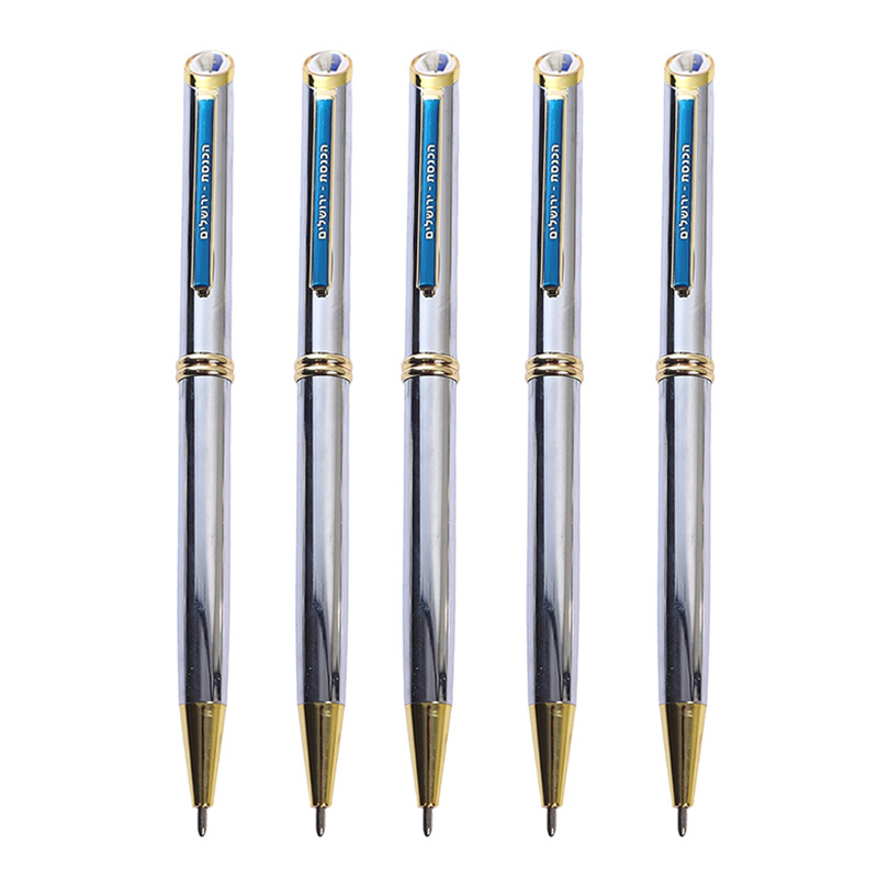 Chromed silver resin top logo metal pen