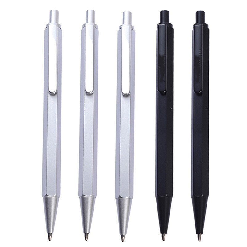 Matte Silver Black Hexagon Metal Click Pen Custom Brand Logo